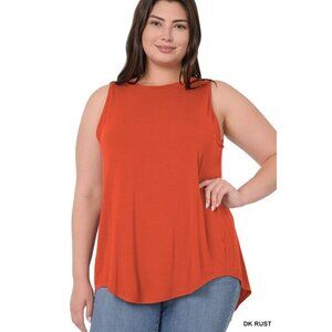 Zenana Plus Dark Rust Hi-Low‎ Tank Top Size 1X Sleeveless Luxe Rayon